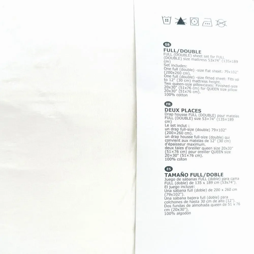 IKEA VARVIAL White Jersey Cotton Full/Double 4 Piece Sheet Set